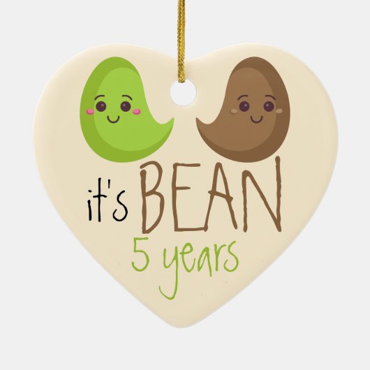 Fifth Funny Wedding Bean Five years couple Keramisch Ornament (Achterkant)