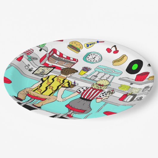 Fifties Diner Nostalgic Couple Holding Hands Art Papieren Bordje (Gekanteld)