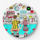 Fifties Diner Nostalgic Couple Holding Hands Art Papieren Bordje (Voorkant)