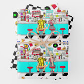 Fifties Diner Nostalgic Couple Holding Hands Inpakpapier Vel (In situ)