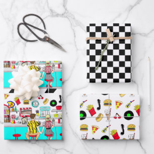 Fifties Diner Nostalgic Couple Holding Hands Inpakpapier Vel