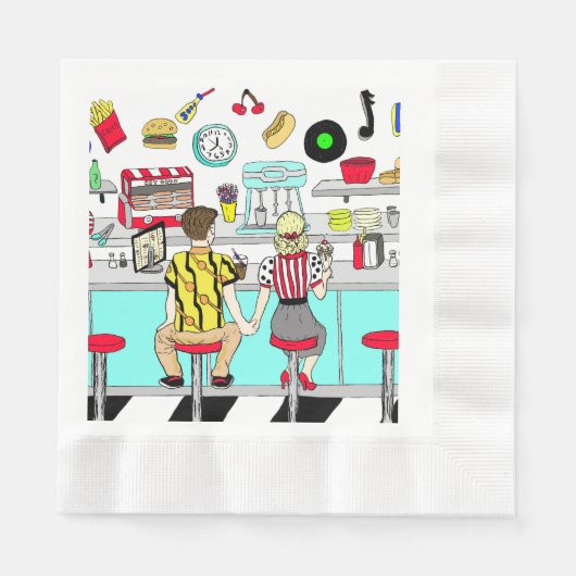 Fifties Diner Nostalgic Couple Holding Hands Napki Servet (Voorkant)