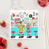 Fifties Diner Nostalgic Couple Holding Hands Servet (Insitu)