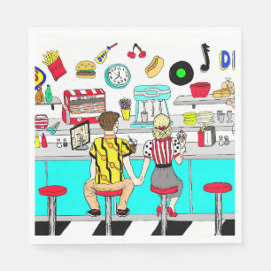 Fifties Diner Nostalgic Couple Holding Hands Servet
