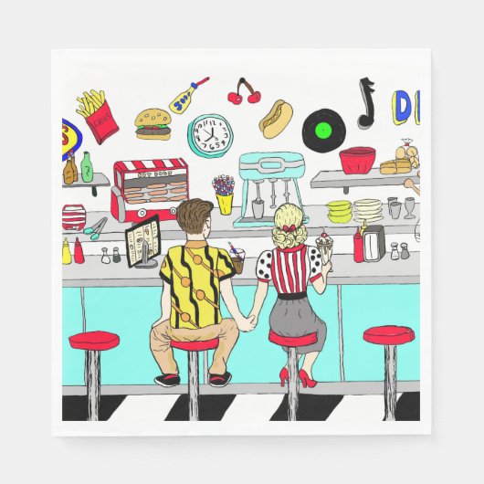 Fifties Diner Nostalgic Couple Holding Hands Servet (Voorkant)