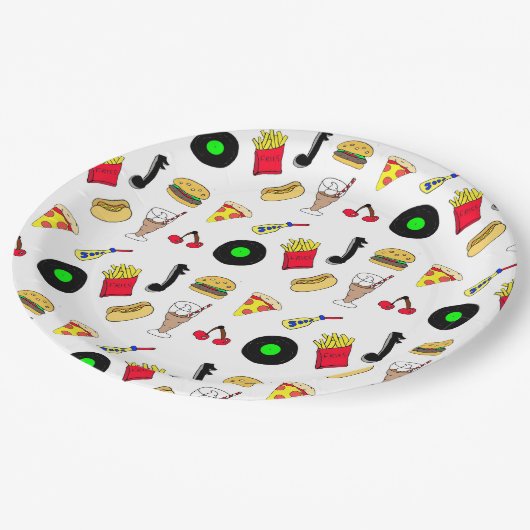 Fifties Diner Nostalgische Style Records, voedsel Papieren Bordje (Gekanteld)