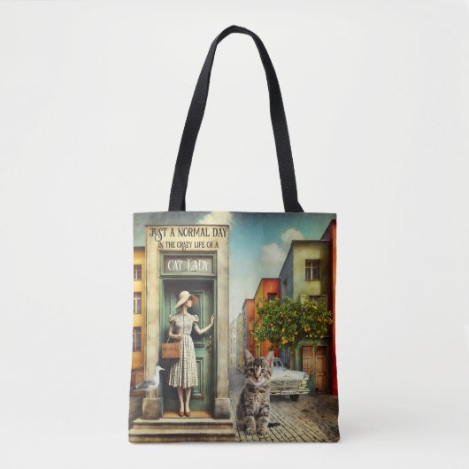 Fifties Fine Art Crazy Cat Lady Tote Bag (Voorkant)