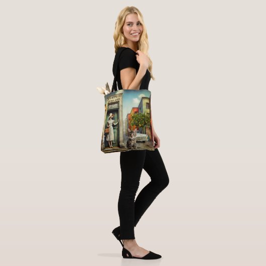 Fifties Fine Art Crazy Cat Lady Tote Bag (Op model)