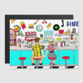 Fifties Nostalgische Couple Holding Hands op Diner Magnetische Uitnodiging (Voorkant / Achterkant)