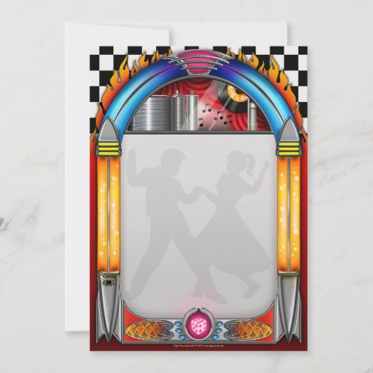 Fifties Party Invitations, 50's Rock in Roll Notitiekaartje (Voorkant)