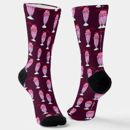 Fifties Pink Strawberry Milkshake Pattern Sokken