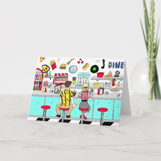 Fifties Retro Couple Jubileum Kaart (Voorkant)