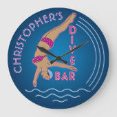 Fifties Retro Neon Let Bikini Swimmer Dive Bar Grote Klok (Voorkant)