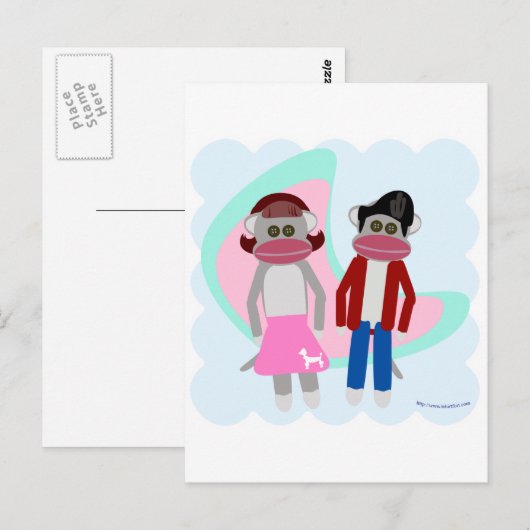 Fifties Sock Hop Sock Monkeys Briefkaart (Voorkant / Achterkant)