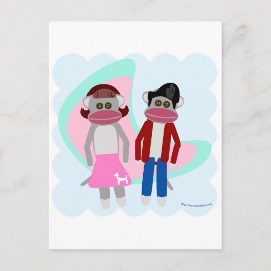 Fifties Sock Hop Sock Monkeys Briefkaart (Voorkant)