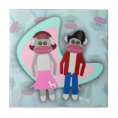 Fifties Sock Hop Sock Monkeys Tegeltje (Voorkant)