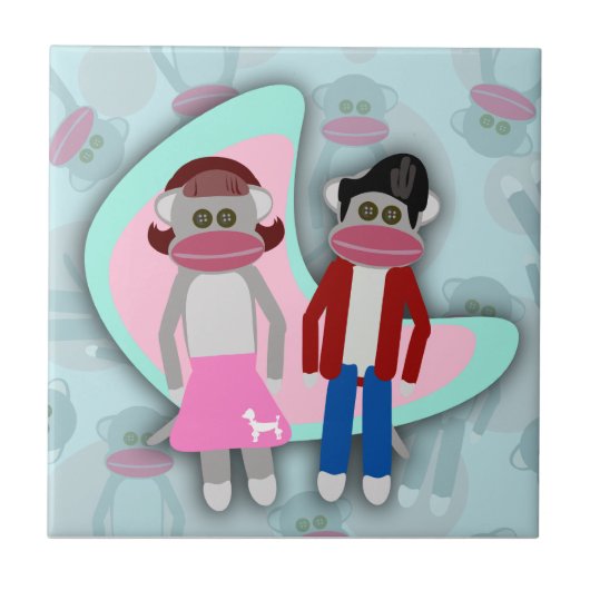 Fifties Sock Hop Sock Monkeys Tegeltje (Voorkant)