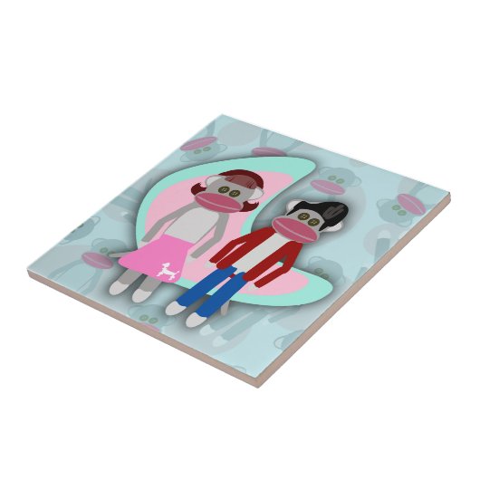 Fifties Sock Hop Sock Monkeys Tegeltje (Zijkant)
