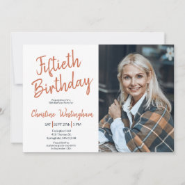 Fiftieth Birthday Photo Rustic Boho Script  50th  Kaart