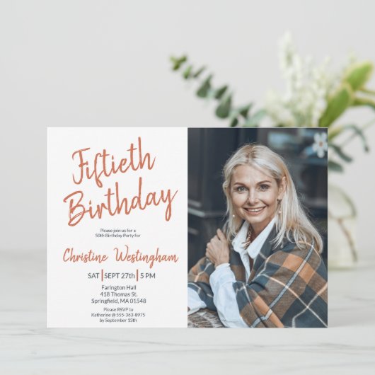 Fiftieth Birthday Photo Rustic Boho Script  50th  Kaart (Staand voorkant)