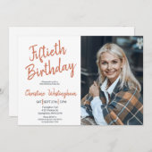 Fiftieth Birthday Photo Rustic Boho Script  50th  Kaart (Voorkant / Achterkant)