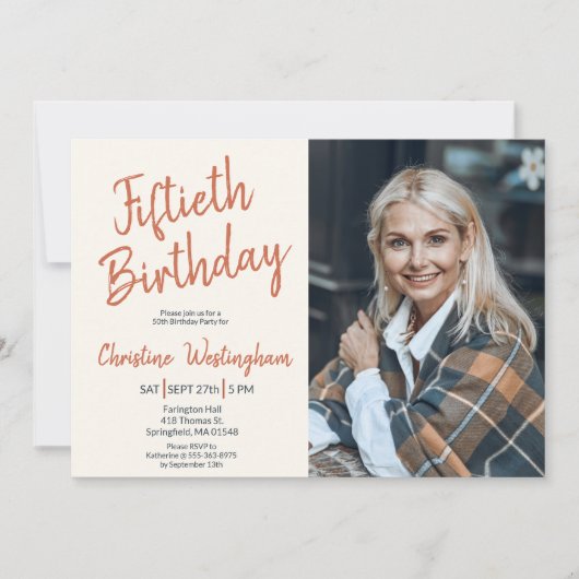 Fiftieth Birthday Photo Rustic Boho Script  50th  Kaart (Voorkant)