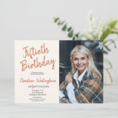 Fiftieth Birthday Photo Rustic Boho Script  50th  Kaart (Staand voorkant)