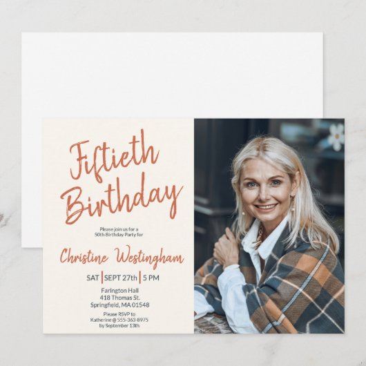 Fiftieth Birthday Photo Rustic Boho Script  50th  Kaart (Voorkant / Achterkant)