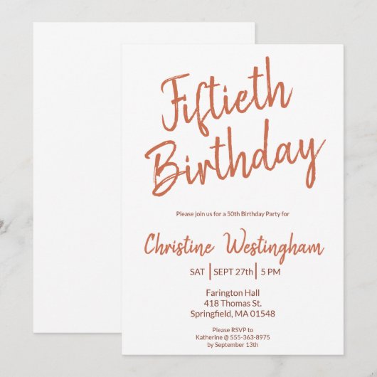 Fiftieth Birthday Rustic Boho Typography 50th Kaart (Voorkant / Achterkant)
