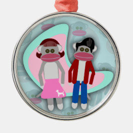 Fifts Sock Hop Sock Monkeys Retro Art Cartoon Metalen Ornament
