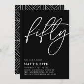 FIFTY 50th Birthday Invitation Black and White Aankondiging (Voorkant / Achterkant)
