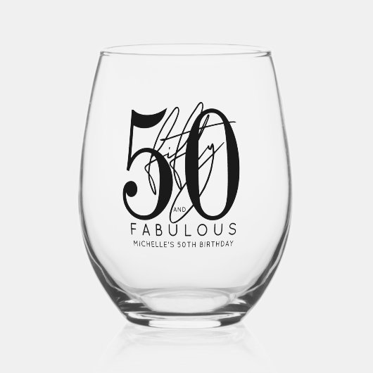 Fifty 50th Birthday Wijnglas Zonder Voet (Voorkant)