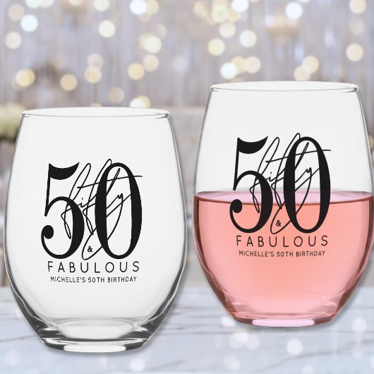 Fifty 50th Birthday Wijnglas Zonder Voet