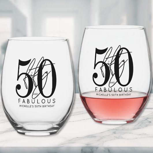 Fifty 50th Birthday Wijnglas Zonder Voet