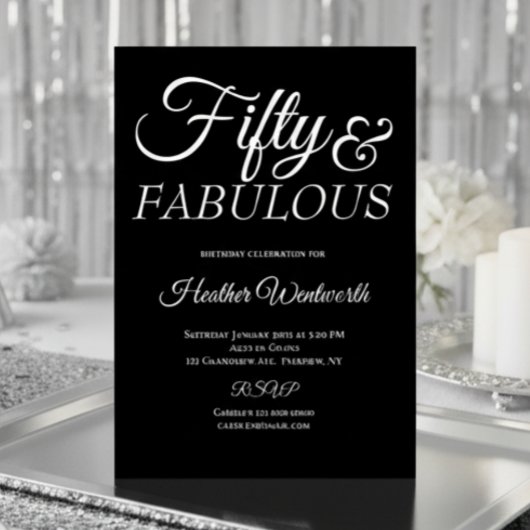 Fifty and Fabulous 50th Birthday Foil Script Folie Uitnodiging