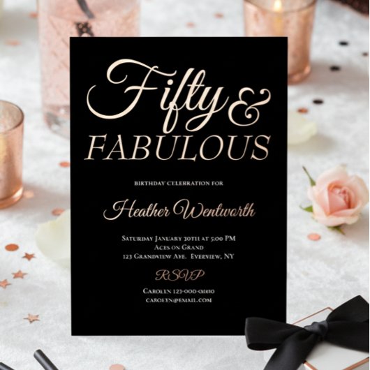 Fifty and Fabulous 50th Birthday Foil Script Folie Uitnodiging