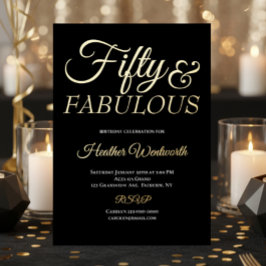 Fifty and Fabulous 50th Birthday Foil Script Folie Uitnodiging