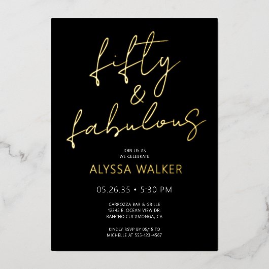 Fifty and Fabulous 50th Birthday Folie Uitnodiging (Voorkant)