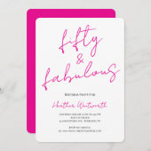 Fifty and Fabulous 50th Birthday Hot Pink Script Kaart (Voorkant / Achterkant)