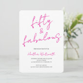 Fifty and Fabulous 50th Birthday Hot Pink Script Kaart (Staand voorkant)