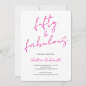 Fifty and Fabulous 50th Birthday Hot Pink Script Kaart (Voorkant)