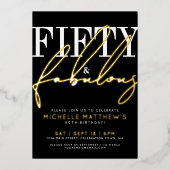 Fifty And Fabulous 50th Birthday Party Gold Folie Uitnodiging (Voorkant)