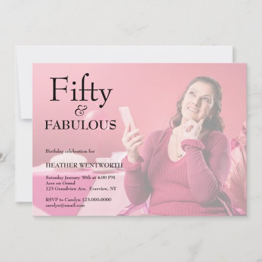 Fifty and Fabulous 50th Birthday Photo Invitation Kaart (Voorkant)