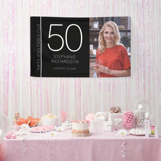 Fifty and Fabulous 50th Birthday Photo Poster Spandoek (Feest)