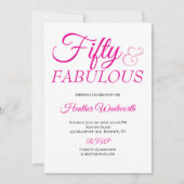 Fifty and Fabulous 50th Birthday Pink Script Kaart (Voorkant)