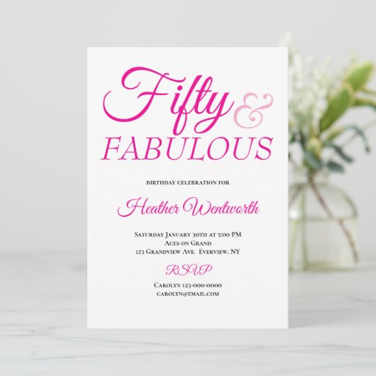 Fifty and Fabulous 50th Birthday Pink Script Kaart (Staand voorkant)