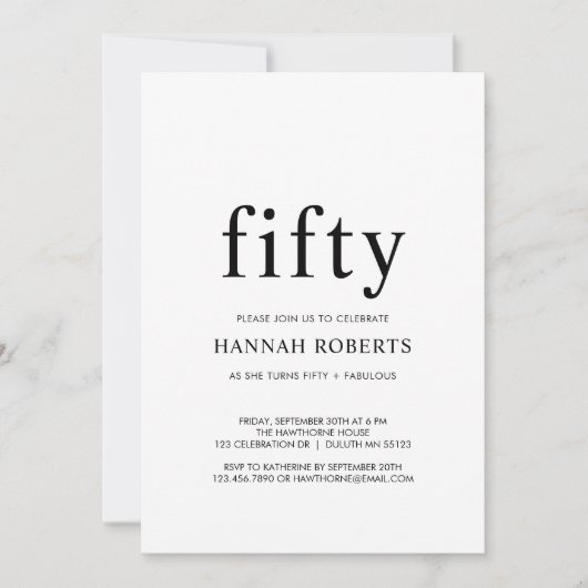 Fifty and Fabulous Black 50th Birthday Party Kaart (Voorkant)