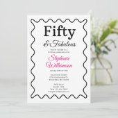 Fifty and Fabulous Black and Pink Script Kaart (Staand voorkant)