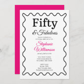Fifty and Fabulous Black and Pink Script Kaart (Voorkant / Achterkant)