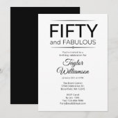 Fifty and Fabulous Black and White Script Kaart (Voorkant / Achterkant)